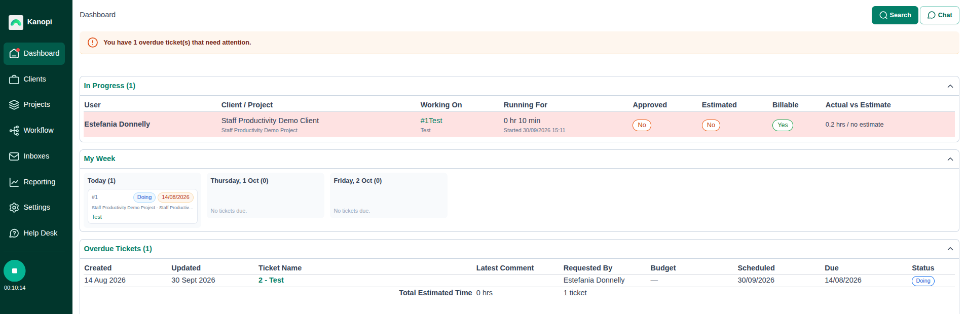 Our Dashboard in Progress on Kanopi